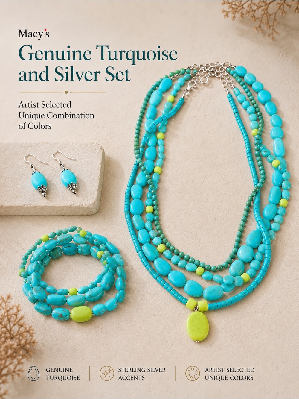 Macy's Turquoise an Silver Multi-Strand Set — Unique Selection by an Artist